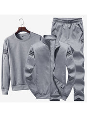 Solid Loose Sweatshirt Pants Zipper Coats 3 Piece Sets