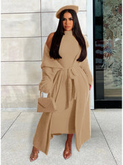 Solid Plush Sleeveless Dress Long Sleeve Cardigan 2PCS Sets