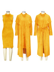 Solid Plush Sleeveless Dress Long Sleeve Cardigan 2PCS Sets