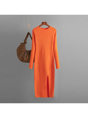 Solid Color Knitting Fitted Maxi Sweater Dress