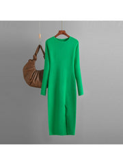 Solid Color Knitting Fitted Maxi Sweater Dress