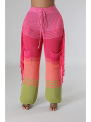 Colorblock Drawstring Knitting Loose Pants