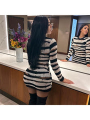 Striped High Rise Bodycon Sweater Dress