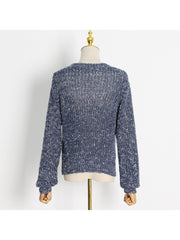 Knitting Hollow Out Chain Patchwork Pullover Sweater