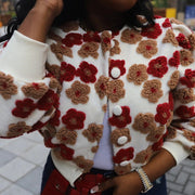 Flower Jacquard Button Up Long Sleeve Jacket