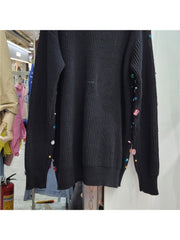 Jewel Decor Patchwork Knitting Pullover Sweater