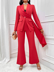 Solid Color Long Sleeve Fitted Suits Pants Sets