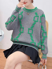 Colorblock Knitting Loose Pullover Sweater