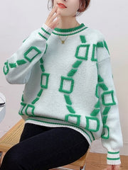 Colorblock Knitting Loose Pullover Sweater