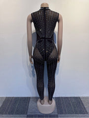 Hot Drilling See Through Patchwork Jumpsuit