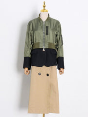 Patchwork Colorblock  Jackets Trench Coat