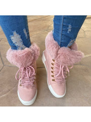Lace Up Fake Fur Round Toe Boots