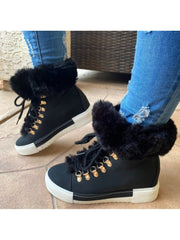 Lace Up Fake Fur Round Toe Boots