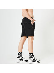 Solid Color Mid-rise Loose Cargo Short Pants
