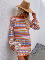 Rainbow Striped Knitting Hollow Out Pullover Sweater