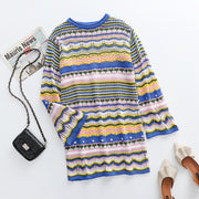 Rainbow Striped Knitting Hollow Out Pullover Sweater