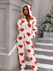 Heart Christmas Hooded Loose Jumpsuit