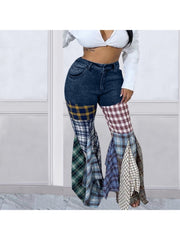 Houndstooth Square Patchwork Ruffle Jeans