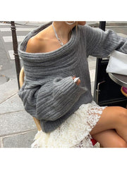 Off Shoulder Knitting Pullover Sweater