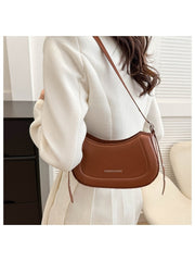 Pure Color Zipper PU Shoulder Bags