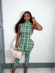 Plaid Mid-rise Fitted Jumpsuit