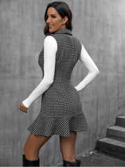 Ruffle Plaid Patchwork Tweed Cardigan Dress
