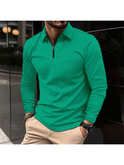 Patchwork Solid Color Zipper Polo Shirt