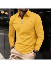 Patchwork Solid Color Zipper Polo Shirt