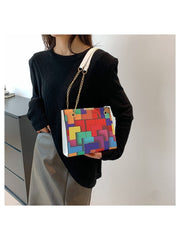Patchwork Colorblock Zipper Satchels Bags