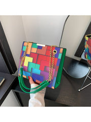 Patchwork Colorblock Zipper Satchels Bags