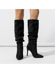 Ruched Pointed Toe Heels Boots