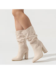 Ruched Solid Color Office Lady Boots