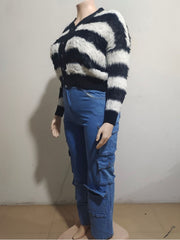 Striped Knitting Single Breasted Cardigan