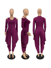 Solid Color High Rise Loose Jumpsuit