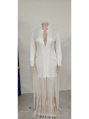 Fringe Mid-rise Low-cut Long Sleeve Dresses