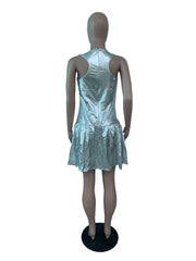 Metallic Colors Loose Sleeveless Pleated Dress