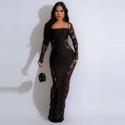 Lace See Through Long Sleeve Maxi Dresses