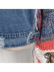 Colorblock Patchwork Denim Knitting Sleeve Jackets