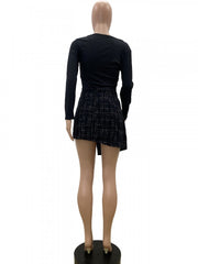 Plaid Buckle Irregular High Rise Skirts