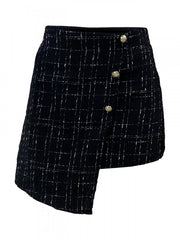 Plaid Buckle Irregular High Rise Skirts