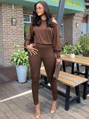 Solid Inclined Shoulder Batwing Sleeve Jumpsuit