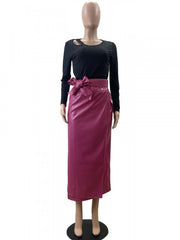 Bandage Ruched Fitted PU Skirts