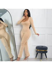 Solid Color Long Sleeve Bodycon Jumpsuits