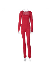 Solid Color Long Sleeve Bodycon Jumpsuits