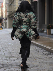 Camouflage Patchwork Tie-wrap Padded Coats