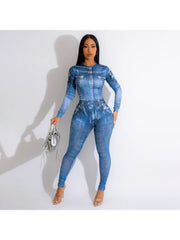 Round Neck Long Sleeve Mid-rise Jumpsuit