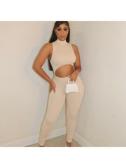 Solid Color Hollow Out Fitted Jumpsuit