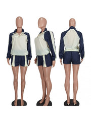 Drawstring Colorblock Zipper Shorts Sets