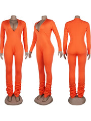 Solid Color Deep V Neck Bodycon Jumpsuits