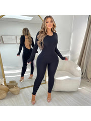 Solid Color long sleeve Backless Jumpsuits